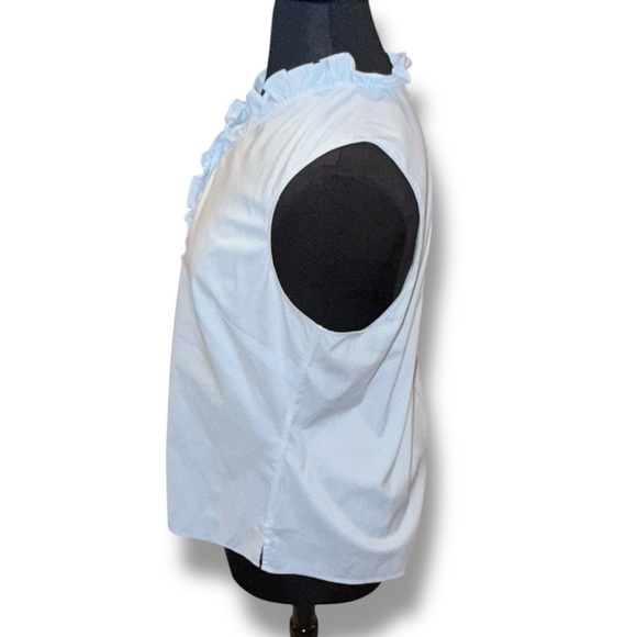 FOXCROFT Gwen Ruffle Non-Iron Stretch Button-Up Sleeveless Shirt Blue Whisper 18 - Picture 3 of 12